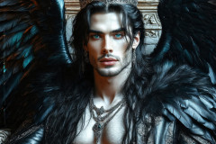 A shirtless vampire male sitting on his Throne.