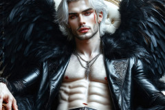 A shirtless vampire male sitting on his Throne.