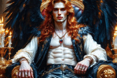 A shirtless vampire male sitting on his Throne.