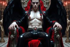 A shirtless vampire male sitting on his Throne.