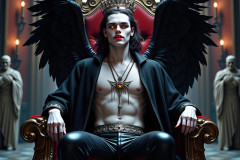 A shirtless vampire male sitting on his Throne.