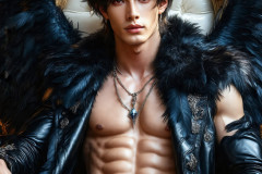 A shirtless vampire male sitting on his Throne.