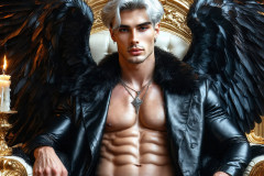 A shirtless vampire male sitting on his Throne.