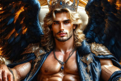 A shirtless vampire male sitting on his Throne.