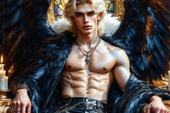 A shirtless vampire male sitting on his Throne.