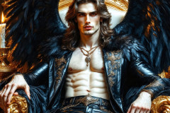 A shirtless vampire male sitting on his Throne.