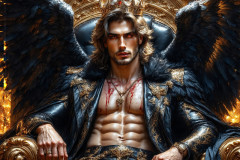 A shirtless vampire male sitting on his Throne.