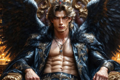 A shirtless vampire male sitting on his Throne.