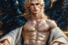 A shirtless vampire male sitting on his Throne.