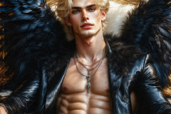 A shirtless vampire male sitting on his Throne.