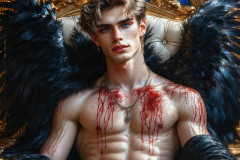 A shirtless vampire male sitting on his Throne.