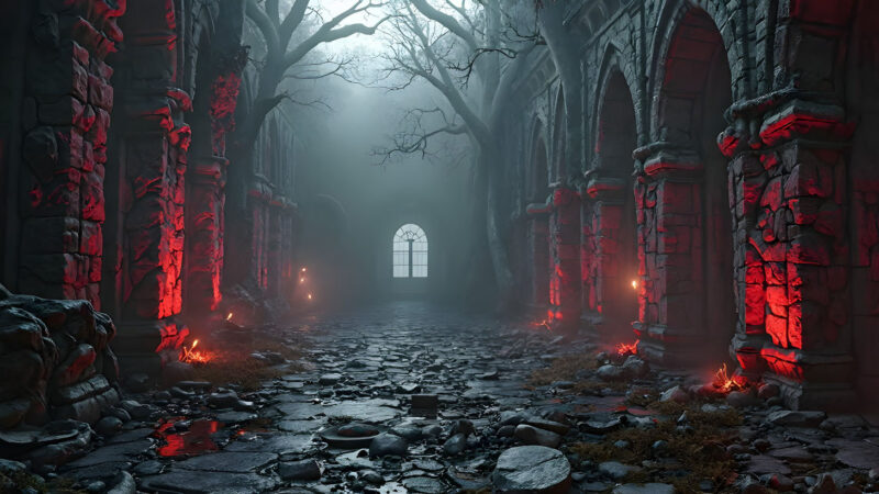 Forgotten Gothic Ruins at Twilight Backgrounds
