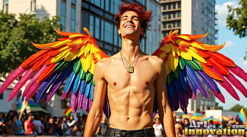 Male Pride Rainbow Wings Art – Feathered Pride Angels