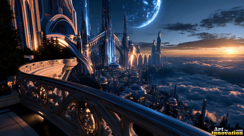 Golden City Balcony Backgrounds in the Clouds