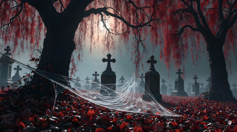 Haunted Graveyard Backgrounds – Moonlit Fog