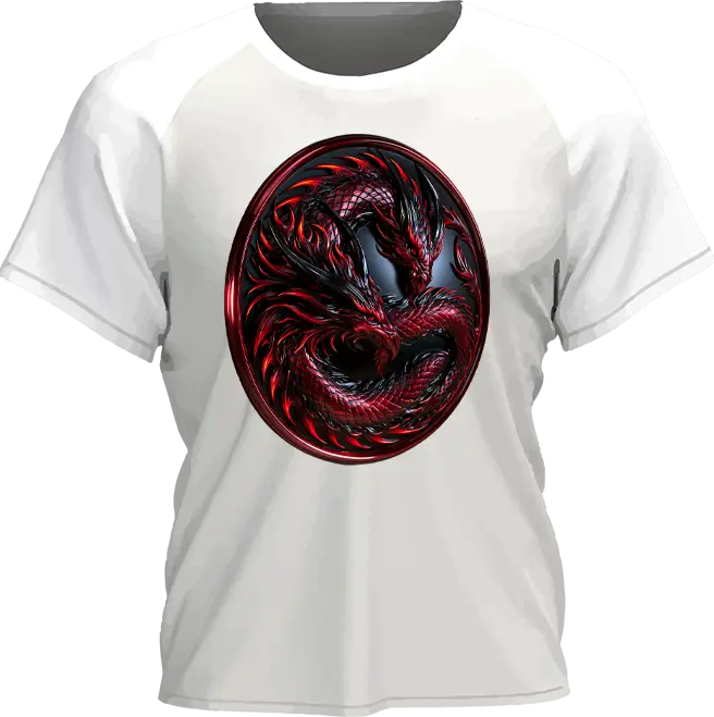 White T-shirt with a red dragon medallion
