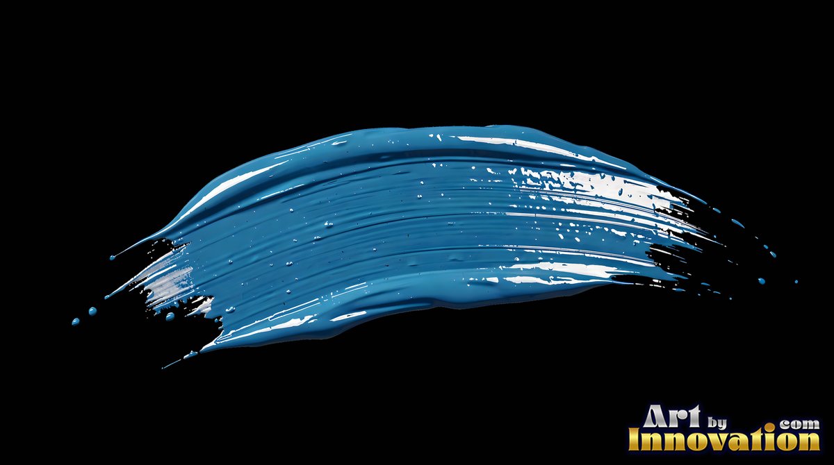 Against a dark gray background, a single stroke of glossy blue paint stretches across