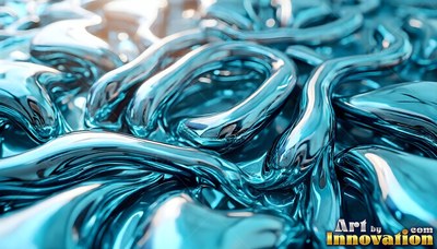 In soft light, shiny teal liquid swirls in thick, looping ridges across the surface