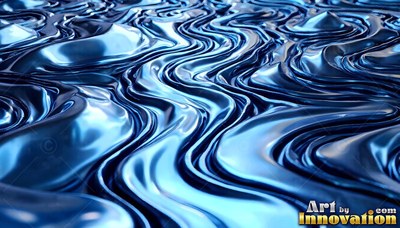 Angled from above, metallic liquid ripples across a shiny surface