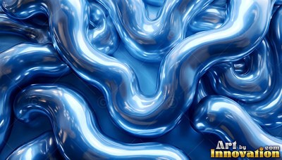 Thick shiny blue liquid twists into smooth wavy shapes under bright light