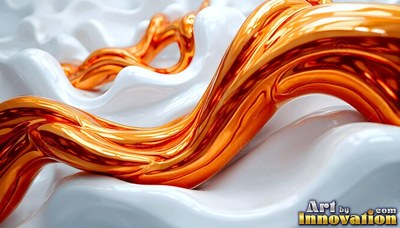 Gloss y orange fluid ribbon curving over wavy white cream