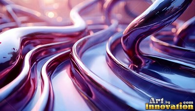 Glossy purple fluid curves in smooth ribbons reflecting bright white highlights