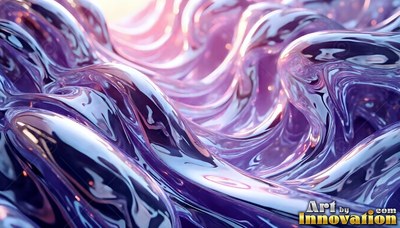 Rippling in gentle light, smooth purple liquid forms glossy , cresting waves