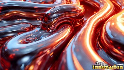 In close view, thick red and blue syrup swirls together under bright light