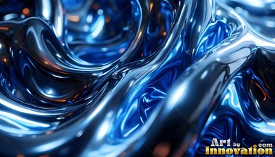 Smooth swirls of dark blue and silver chrome liquid reflecting soft light