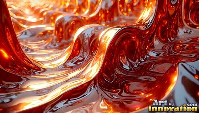 Rippling in warm light, thick amber syrup forms glossy rolling waves