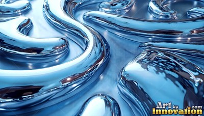 Thick silver liquid flowing in smooth curved shapes across a surface