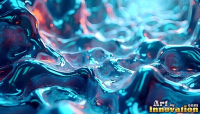 Close view of wavy dark blue liquid with soft reddish light beneath it
