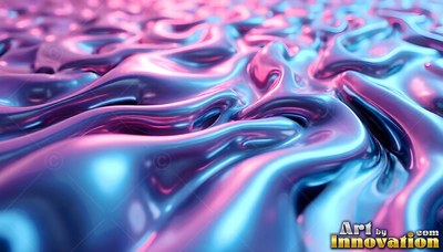 Pink and blue metallic liquid flowing in smooth waves