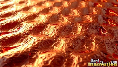 Thick orange fluid ripples across a rough surface in warm, bright sunlight