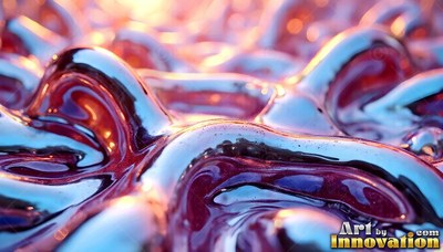 Metallic liquid waves swirling with blue and purple reflections