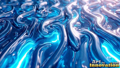 Seen from above, shiny blue liquid ripples across a flat surface under bright light