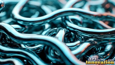 Shiny blue liquid streams curving together in a pile