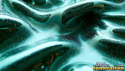 Teal liquid ripples into smooth ridges under soft highlights with dark shadows