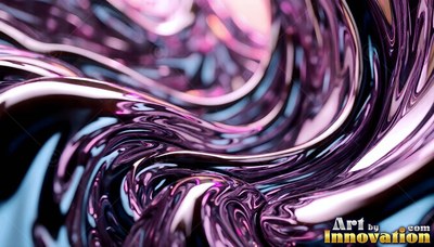 Curving ridges of purple fluid swirl together across a bright surface in dim light