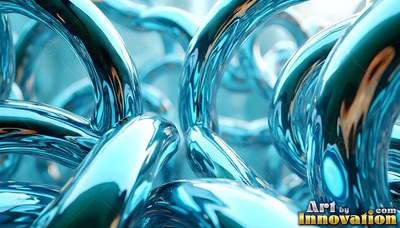 Smooth loops of shiny blue fluid twist and curve into each other