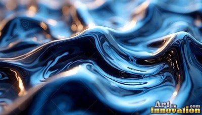 Thick blue and black fluid ripples in glossy, smooth waves