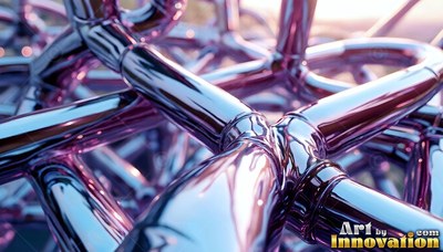 Shiny pink and purple metal pipes linked together