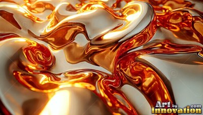 Curving smoothly across the surface, gold fluid shines in warm light