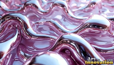 In bright light, wavy pink chrome liquid flows in smooth ripples