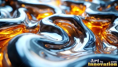 Flowing in thick ripples, silver liquid covers warm golden light beneath