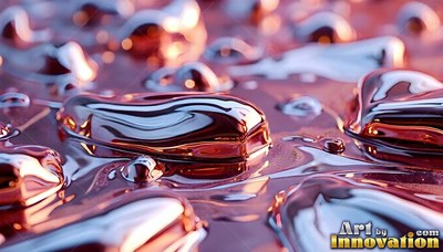 Shiny metallic liquid drops resting on a surface