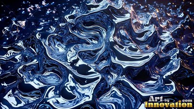 Dark blue fluid swirls into churning waves with warm light glinting on crests