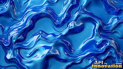 Thick blue liquid ripples and folds in smooth shiny waves across the surface