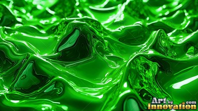 Green liquid waves rising into smooth peaks with bright white highlights