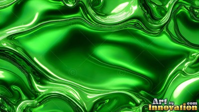 Shiny bright green liquid flows in smooth wavy ripples around the center